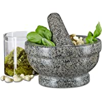 Relaxdays Mortero Cocina de Mano con Maza- Robusto y Resistente- Granito Pulido- 9 x 17 cm- Gris